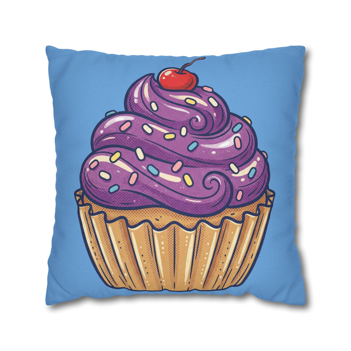 Cupcake Pillowcase — Cute Purple Frosting Decorative Throw Pillow- Light Blue