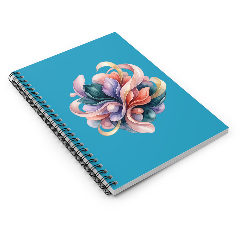 Floral Swirl Spiral Notebook — Turquoise Ruled Journal