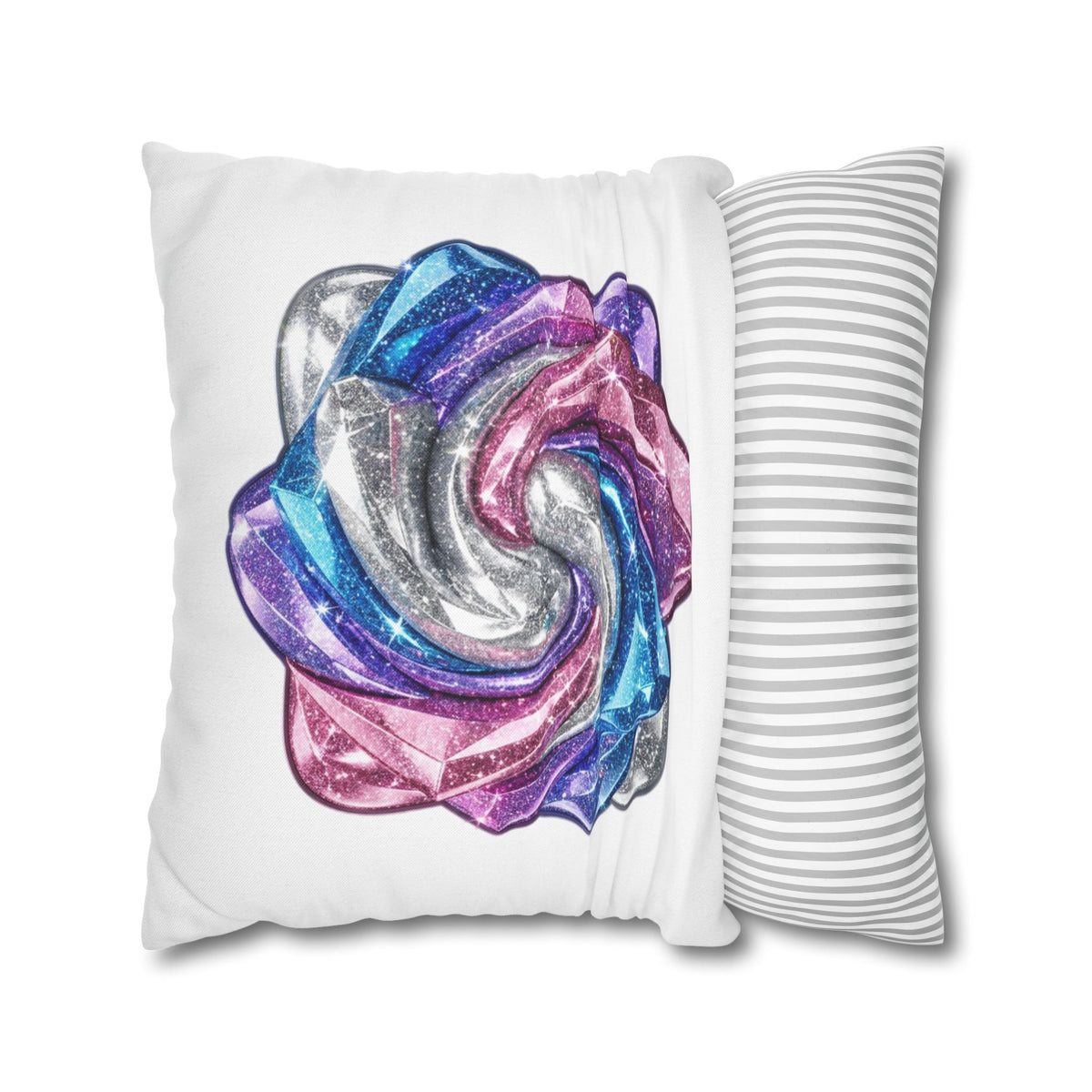 3D Glitter Design White Spun Polyester Square Pillowcase