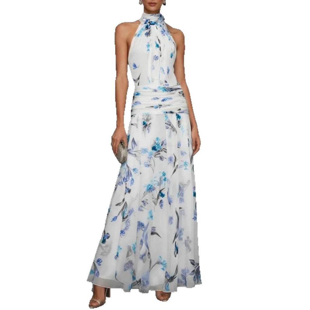 Halter neck printed dress