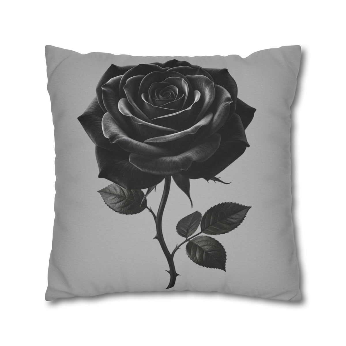 Black Rose Grey Spun Polyester Square Pillowcase