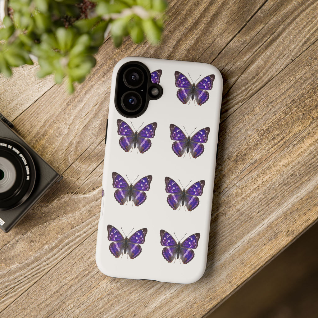 Purple Butterfly Tough Phone Case — Durable Protective iPhone Case with Repeating Butterfly Pattern