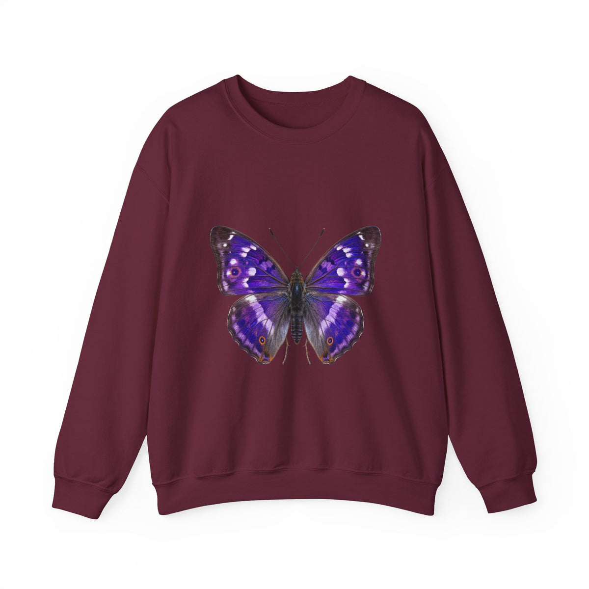 Purple Butterfly Crewneck Sweatshirt — Vibrant Nature Graphic Pullover