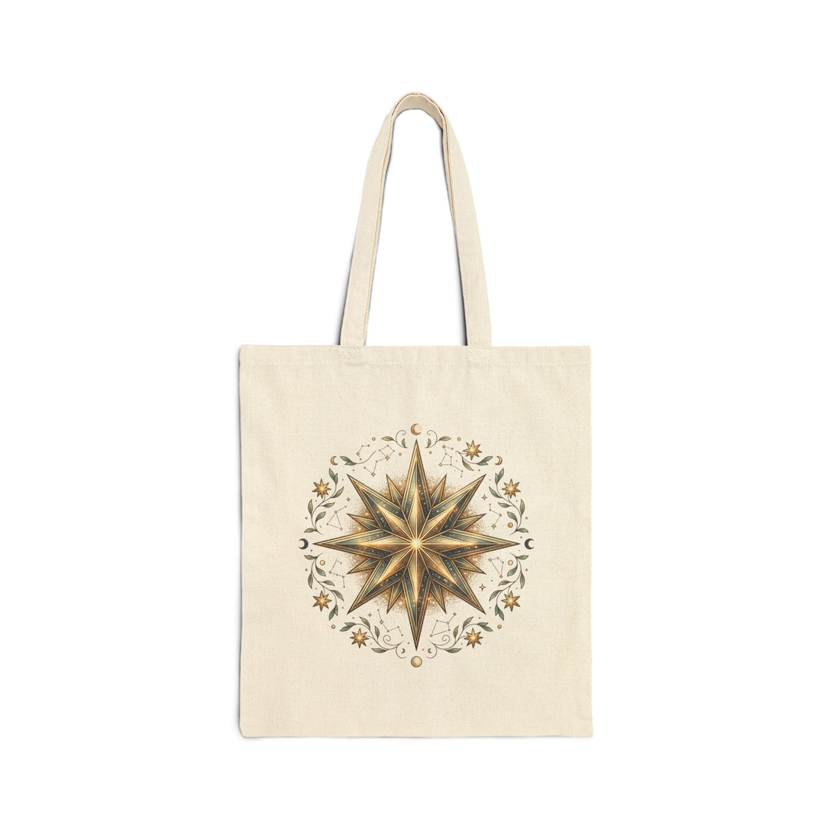Canvas Tote Bag — Vintage Botanical Compass Rose Print