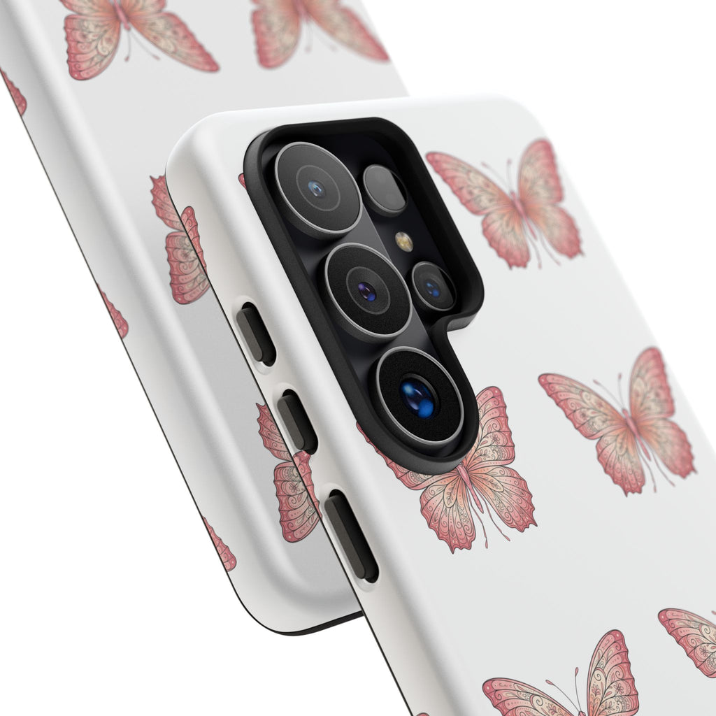 Pink Butterfly Tough Phone Case — Floral Pattern Protective Cover