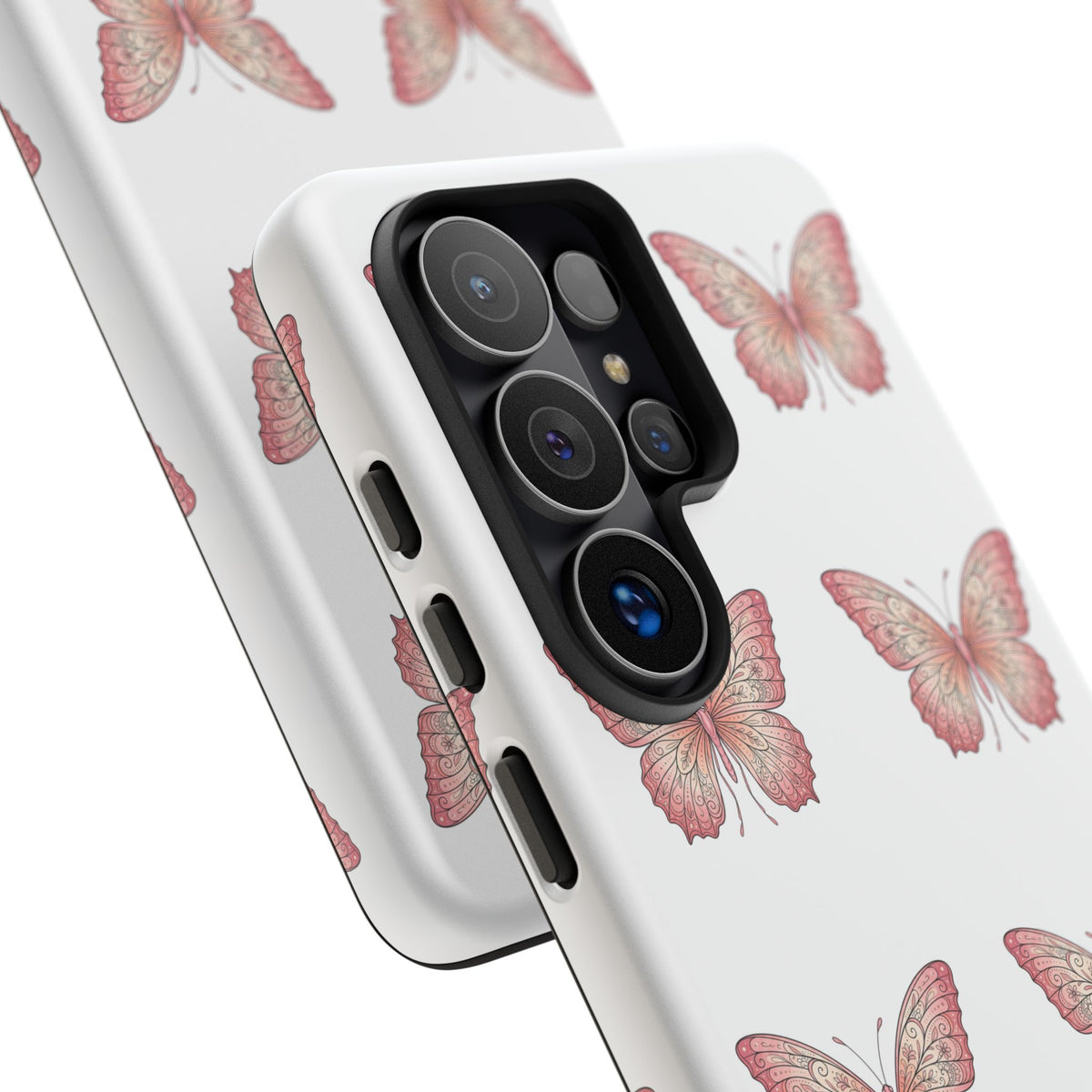 Pink Butterfly Tough Phone Case — Floral Pattern Protective Cover