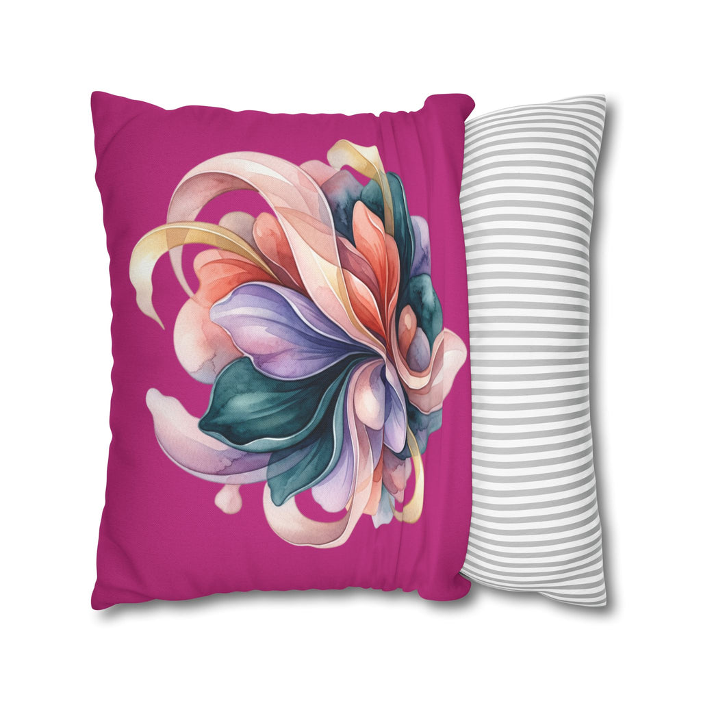Floral Whirl Decorative Pillowcase — Pink Abstract Bloom Square Cushion Cover