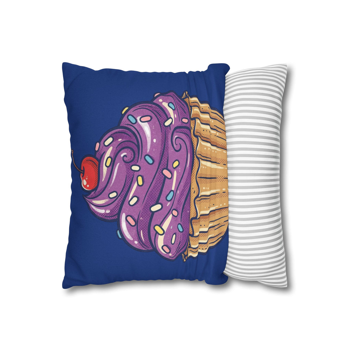 Cupcake Decor Pillowcase — Purple Frosting Dessert Throw Pillow Cover- Navy