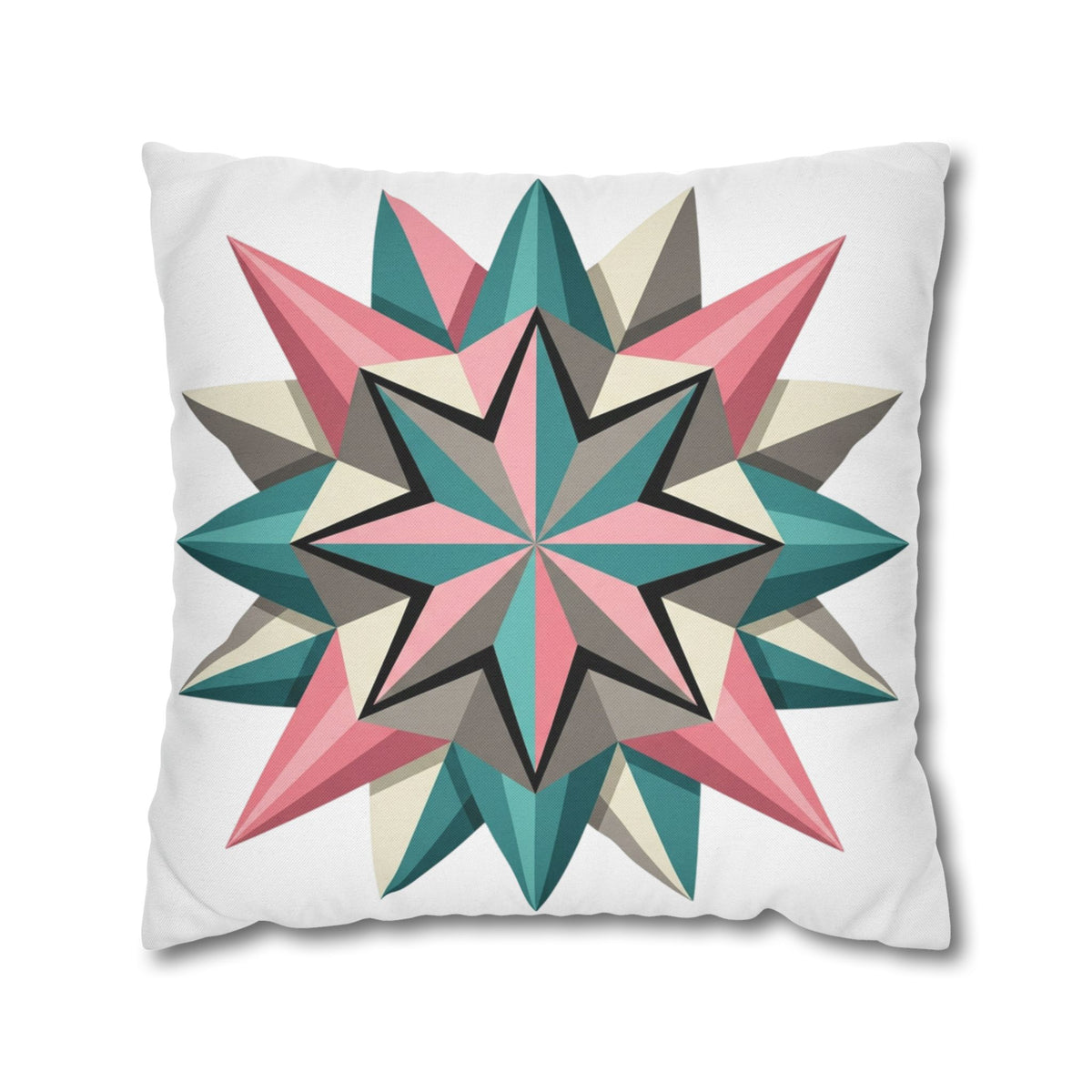 Geometric Starburst Throw Pillowcase — Pink Teal Modern Decorative Cushion Cover