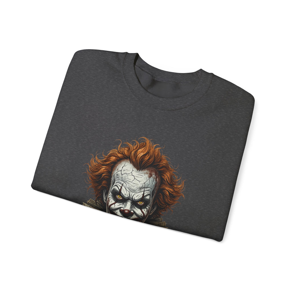 Creepy Clown Crewneck Sweatshirt – Horror Movie Inspired Graphic