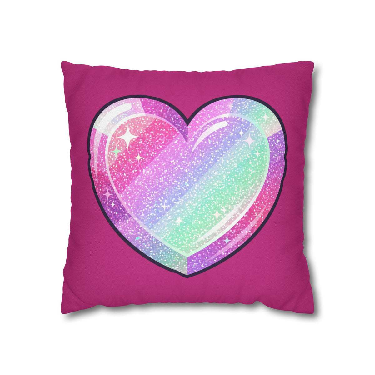 Pastel Glitter Heart Pillowcase Spun Polyester Square Pillowcase- Magenta