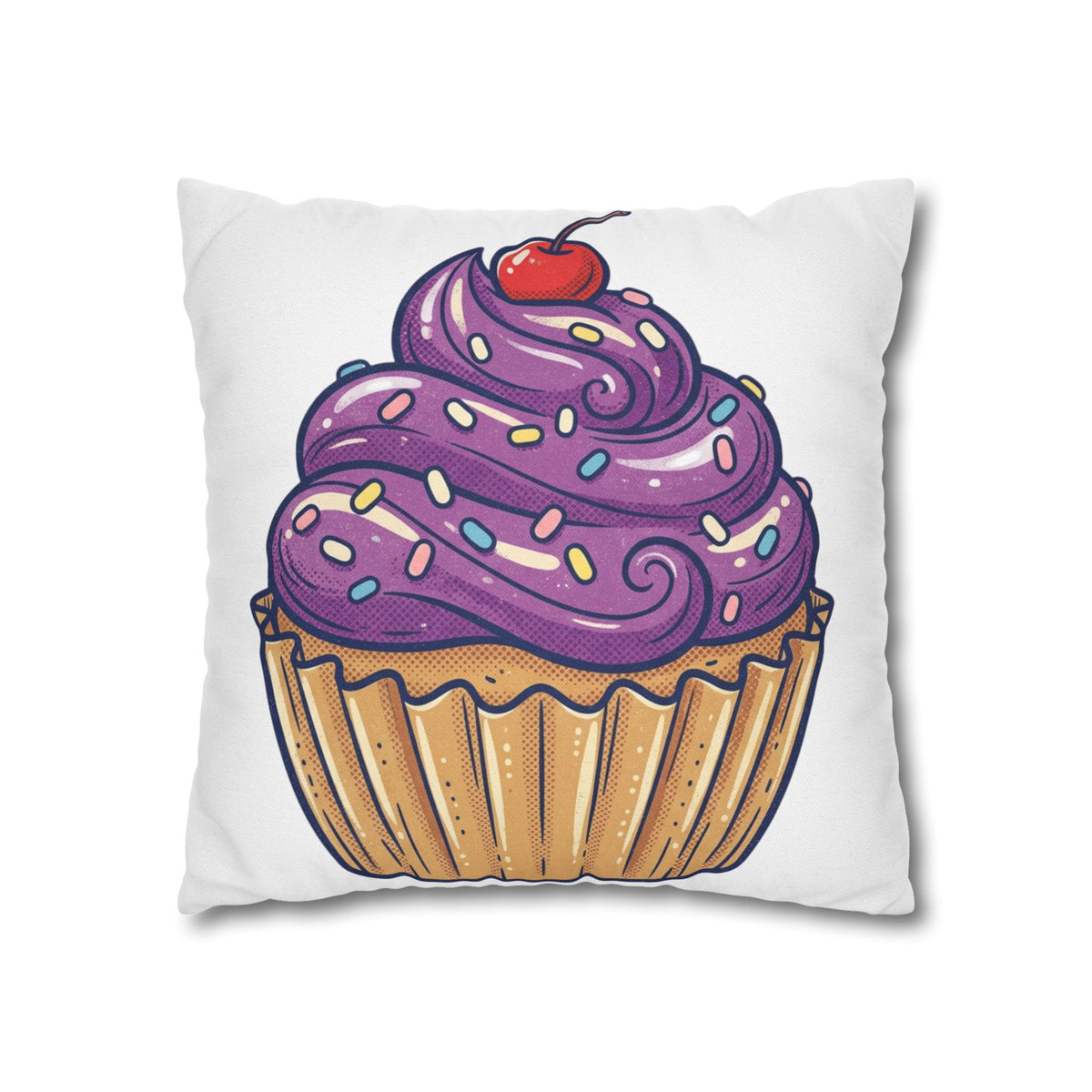 Cupcake Pillowcase — Cute Purple Frosting Decorative Throw Pillow Cover- White