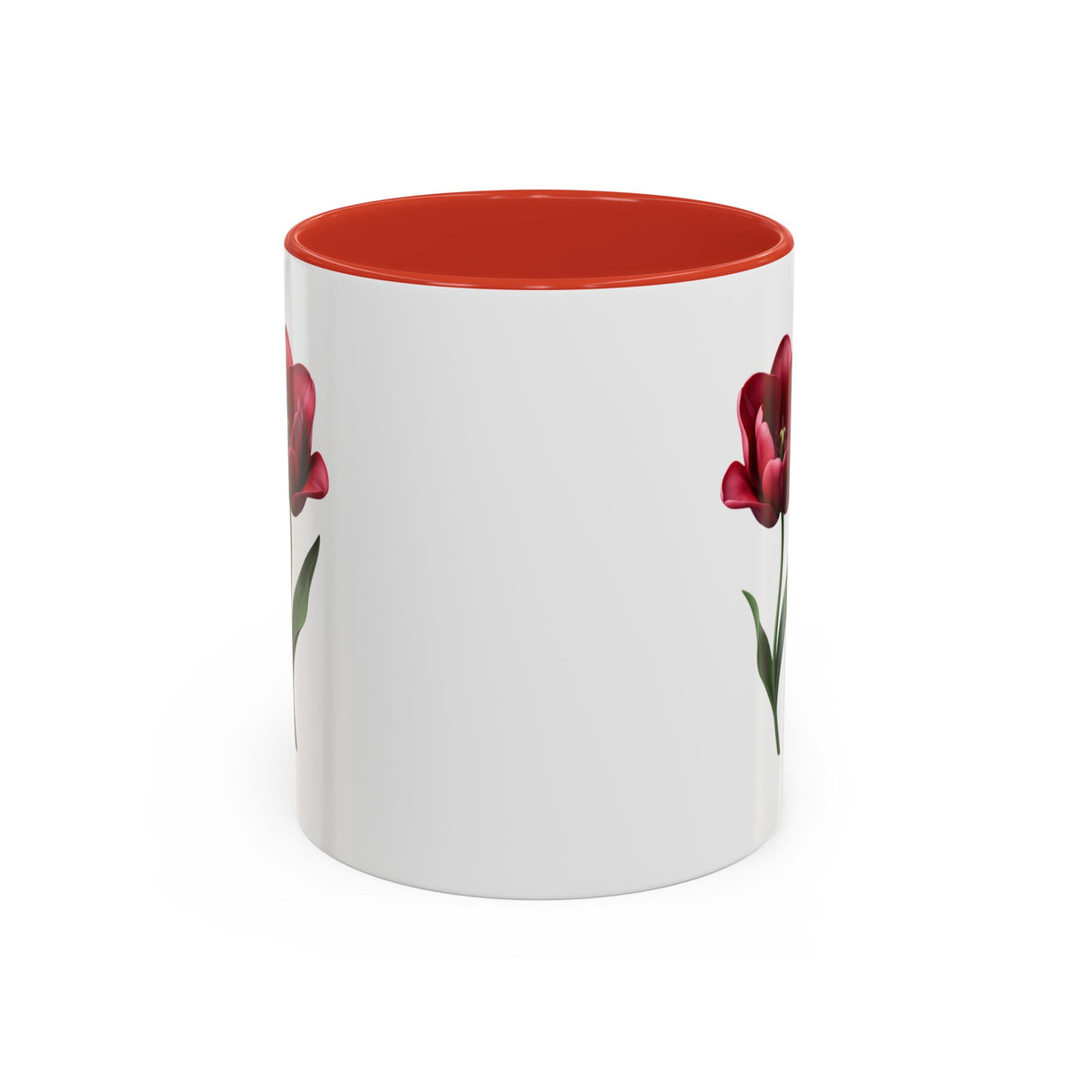 Red Tulip Accent Coffee Mug – Floral 11/15oz Ceramic Mug