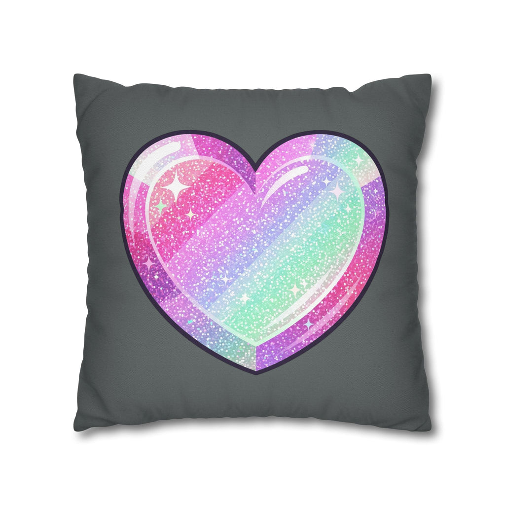 Pastel Glitter Heart Pillowcase Spun Polyester Square Pillowcase- Dark Grey