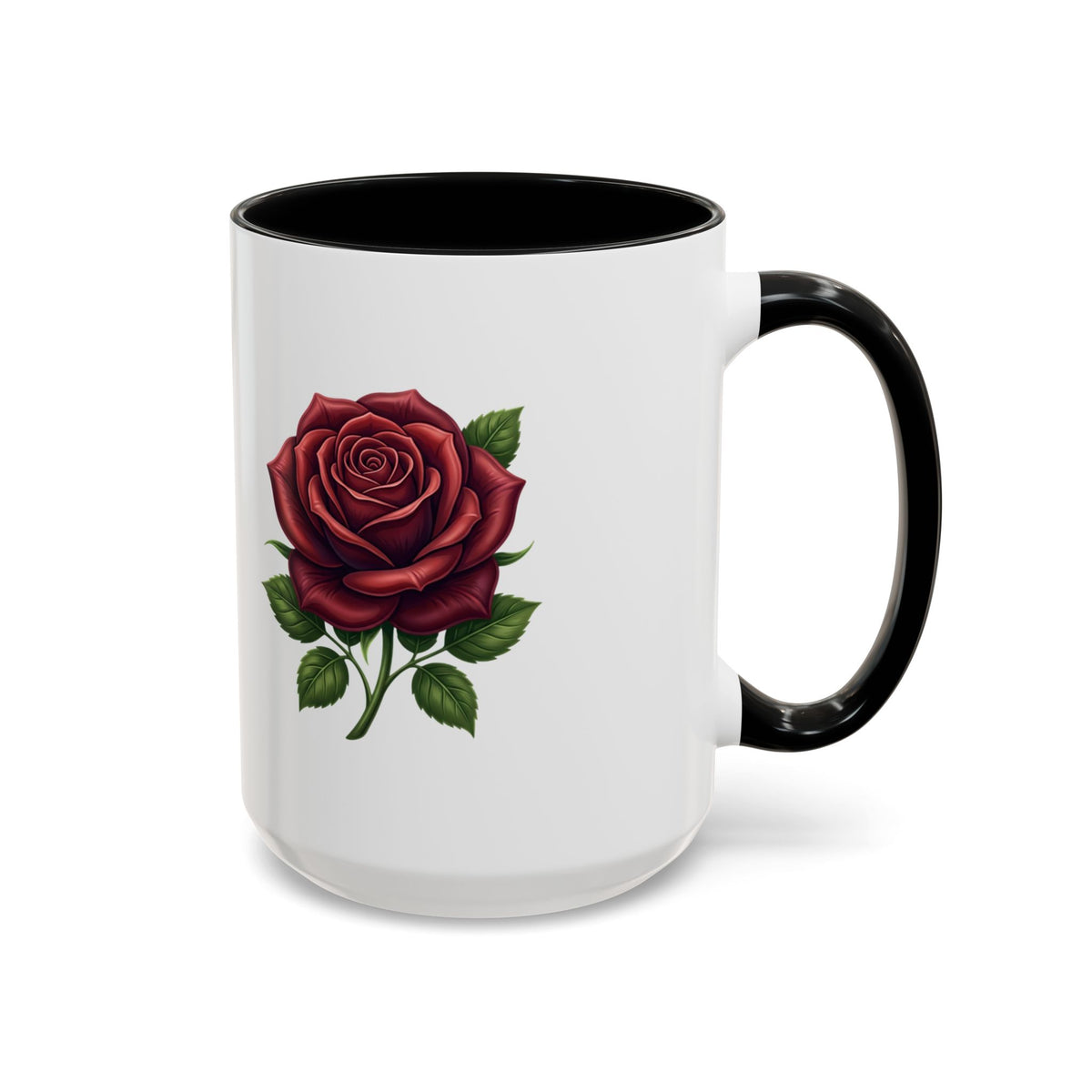 Red Rose Accent Coffee Mug — Floral Ceramic Coffee Cup (11/15oz)