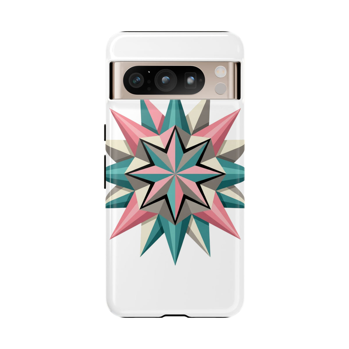 Geometric Star Tough Phone Case – Pink Teal Compass Design