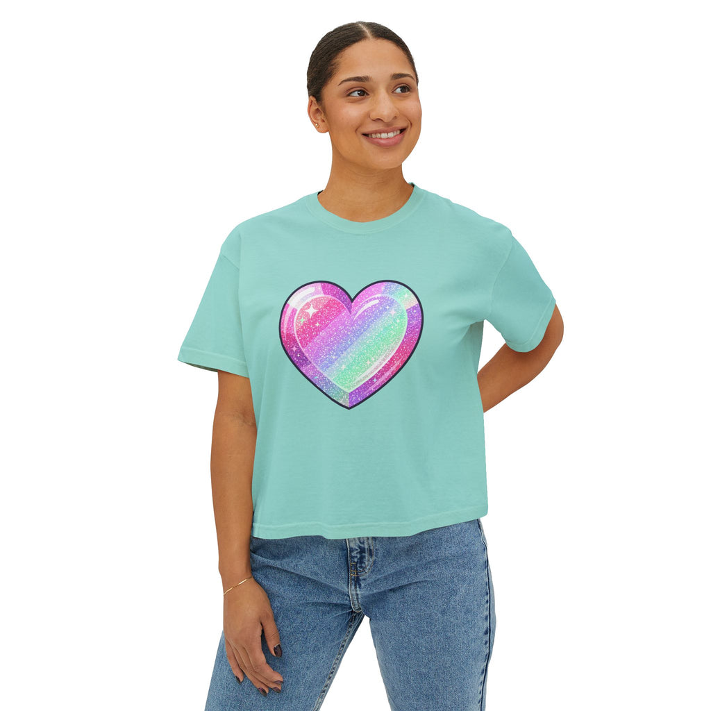 Pastel Glitter Heart Women's Boxy Tee