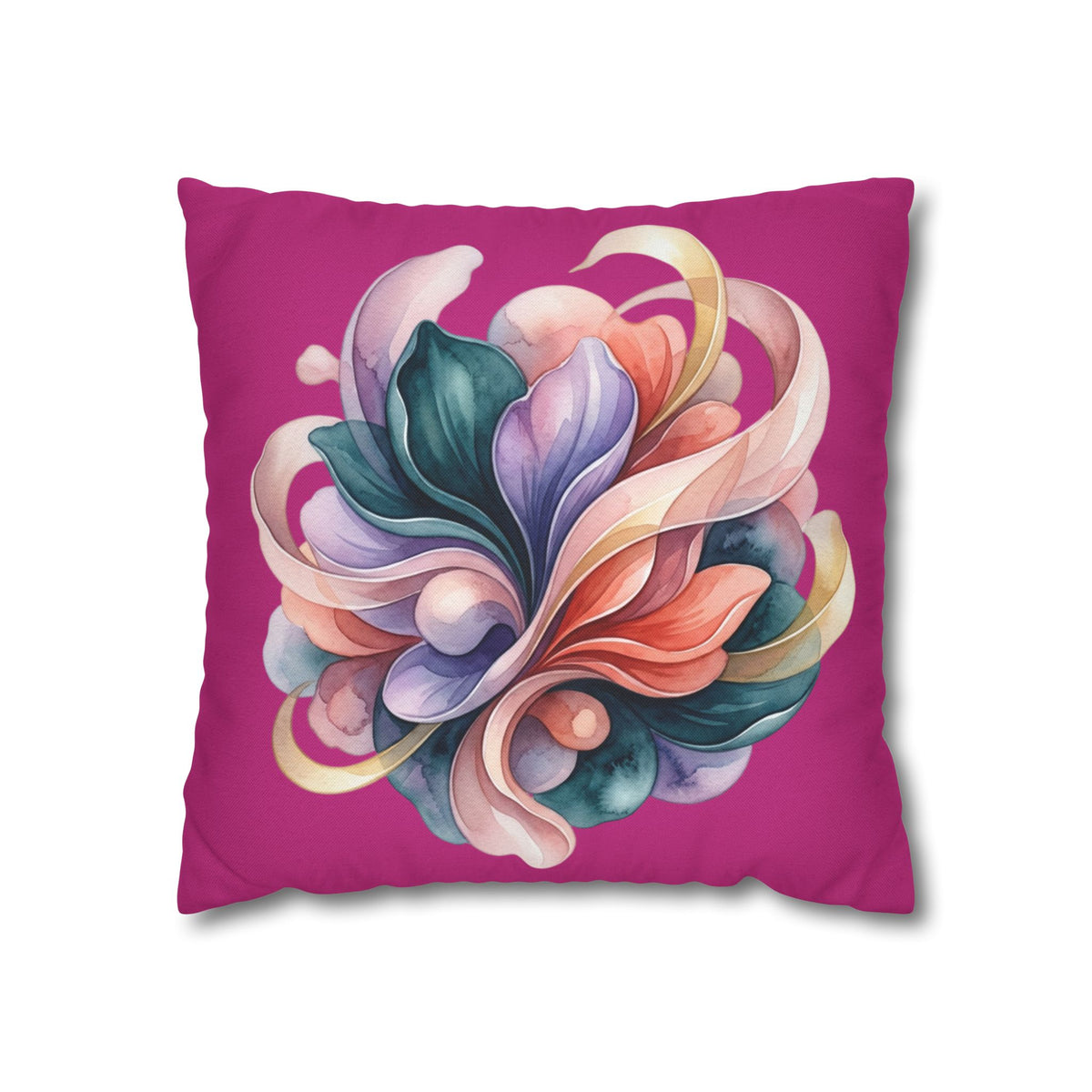 Floral Whirl Decorative Pillowcase — Pink Abstract Bloom Square Cushion Cover