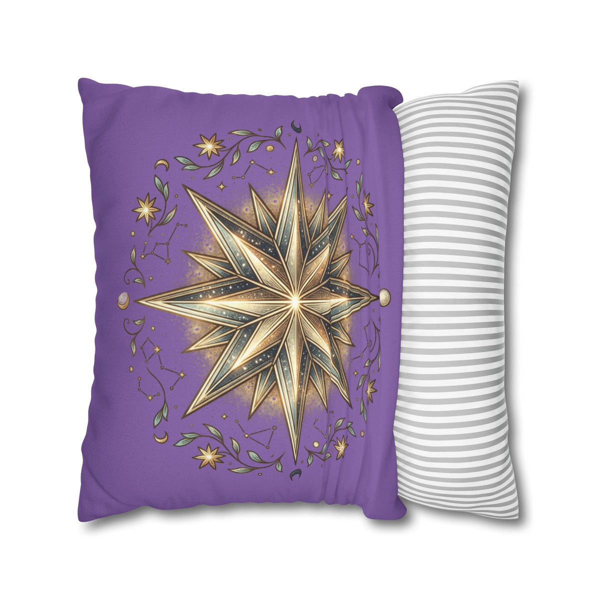 Star Print Light Purple Spun Polyester Square Pillowcase