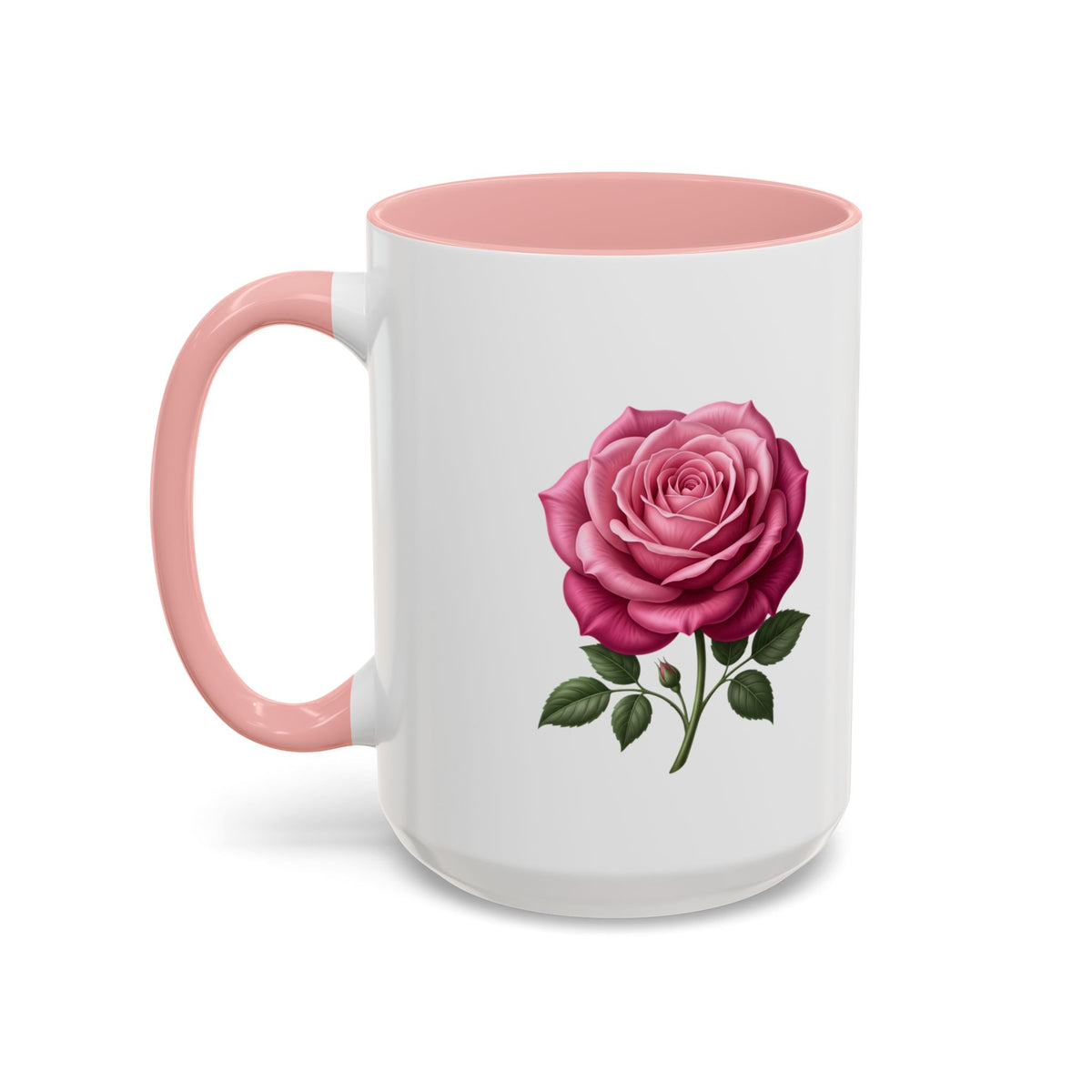 Pink Rose Accent Coffee Mug — Floral Tea & Coffee Cup (11/15 oz)