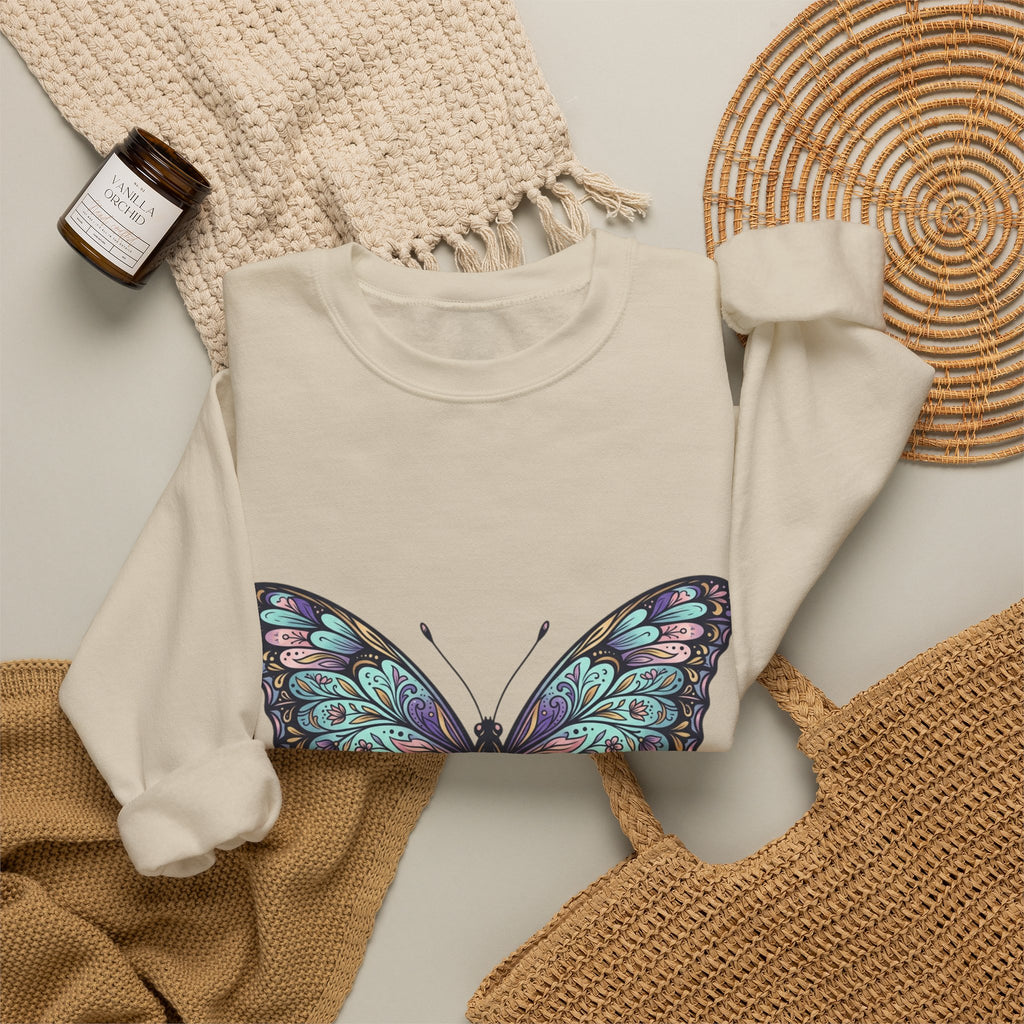 Butterfly Crewneck Sweatshirt – Teal Purple Watercolor Wing Design