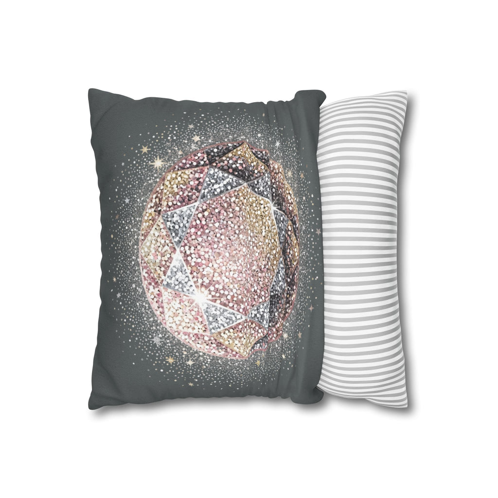 Glittery Dark Grey Spun Polyester Square Pillowcase