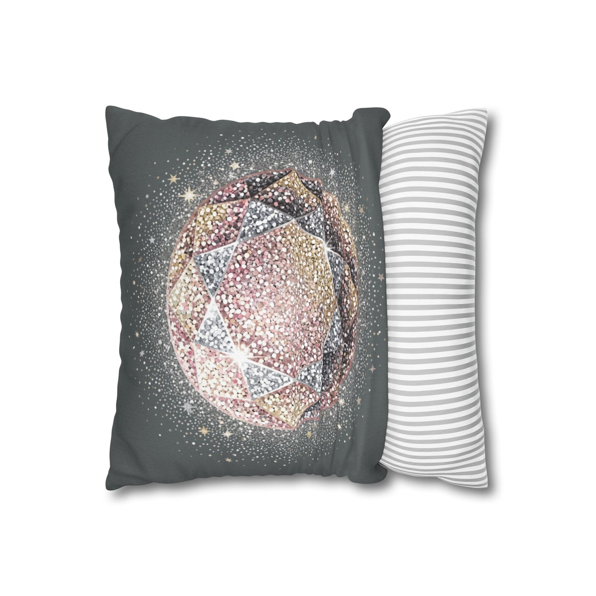 Glittery Dark Grey Spun Polyester Square Pillowcase