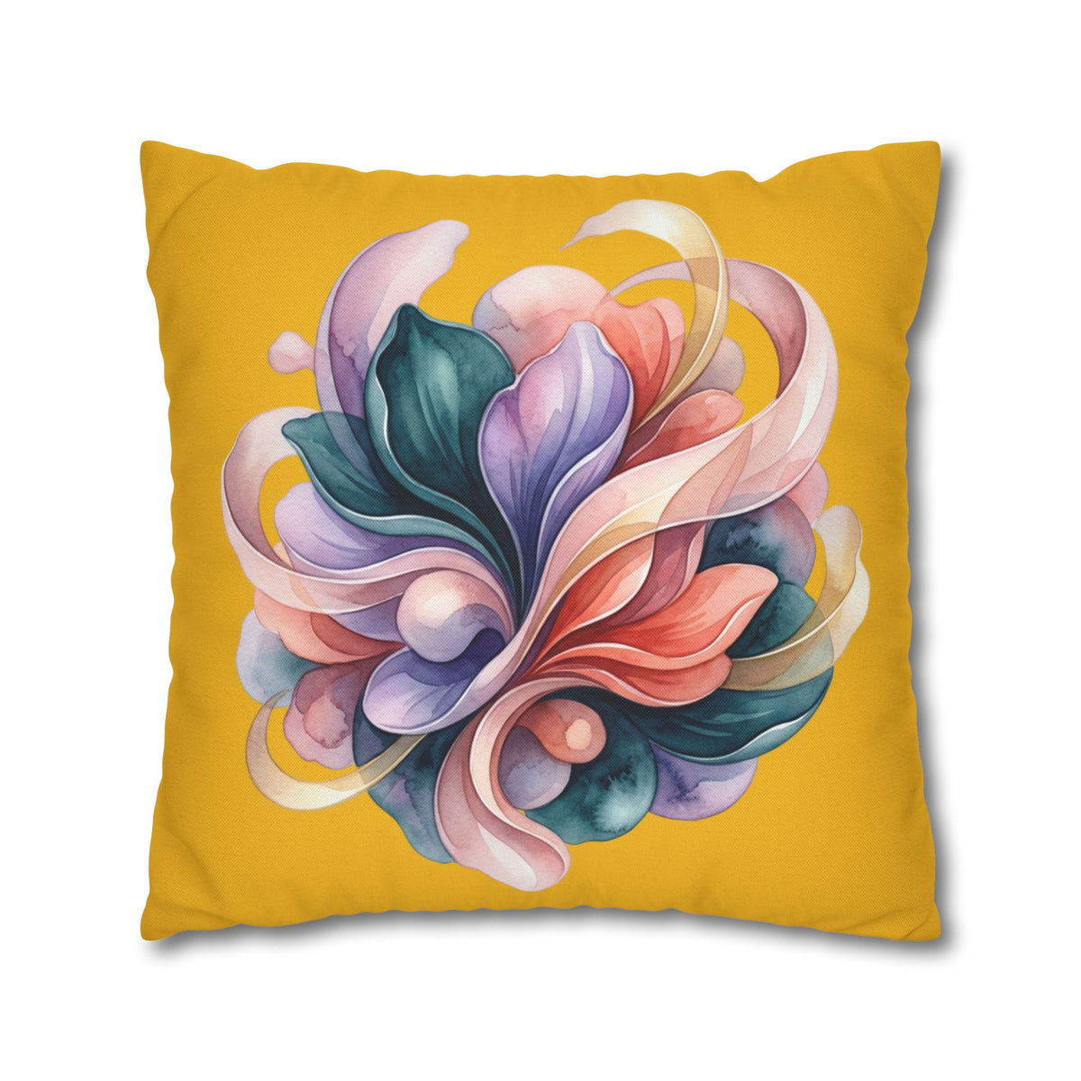 Floral Swirl Decorative Pillowcase — Vibrant Yellow Abstract Flower Accent