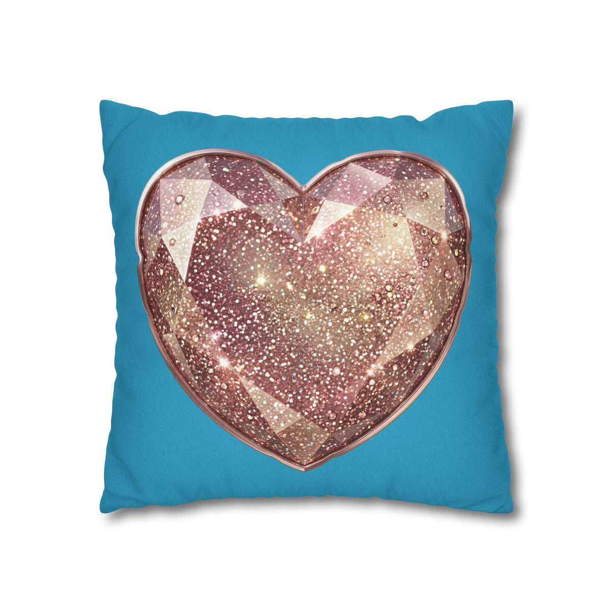Sparkling Rose Crystal Heart Pillowcase — Decorative Square Throw Pillow Cover- Turquoise