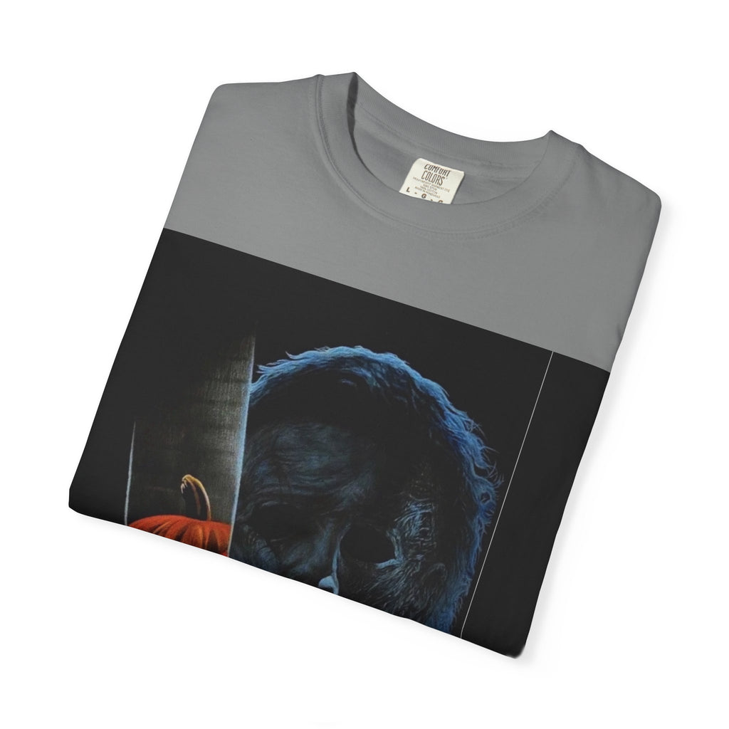 T-Shirt — Halloween Split-Face Pumpkin & Michael Myers Horror Graphic