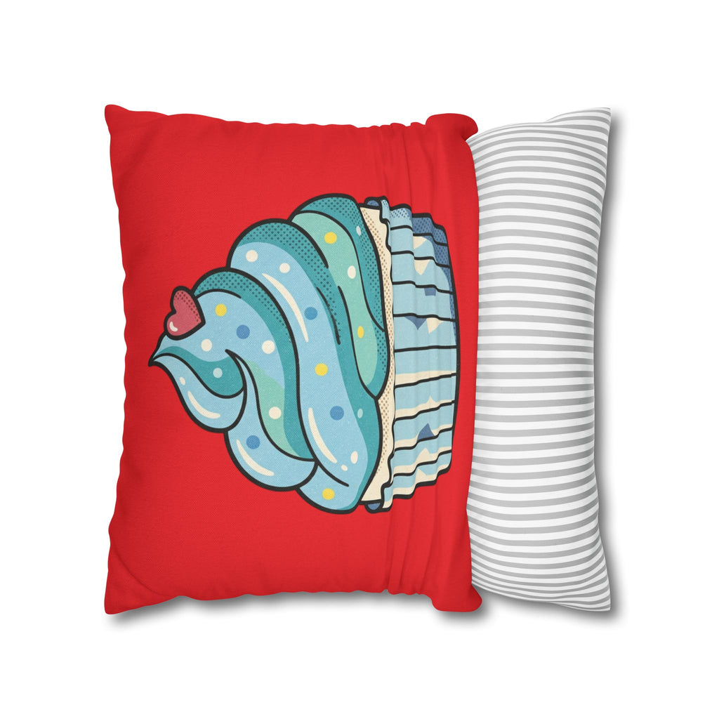 Cupcake Pillowcase - Cute Blue Frosting Decorative Throw Pillow Cover- Red