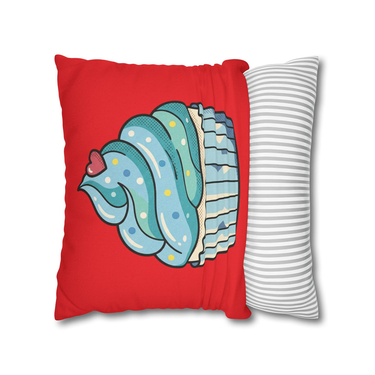 Cupcake Pillowcase - Cute Blue Frosting Decorative Throw Pillow Cover- Red