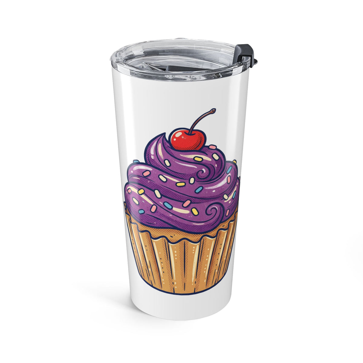 20oz Cupcake Tumbler White — Insulated Travel Cup with Purple Frosting Design