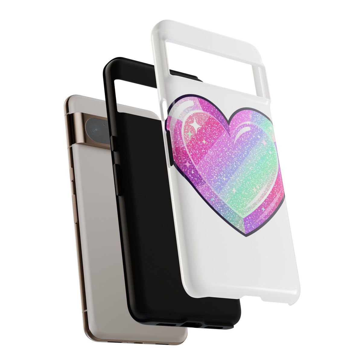 Pastel Glitter Heart Tough Phone Case — Cute Protective Phone Cover