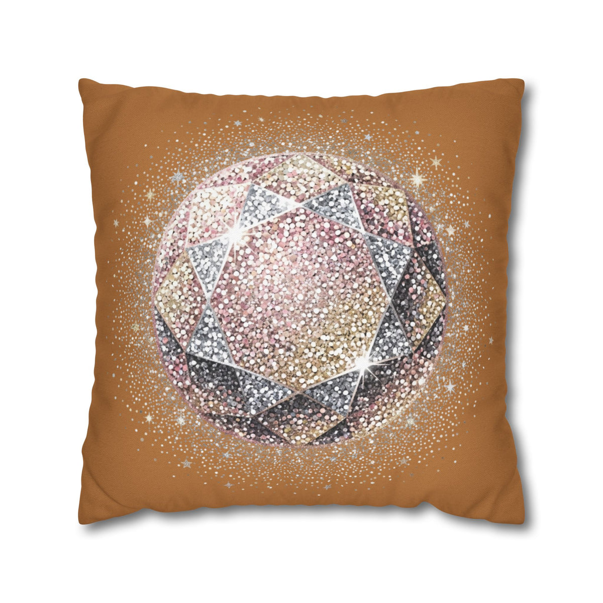 Glittery Light Brown Spun Polyester Square Pillowcase