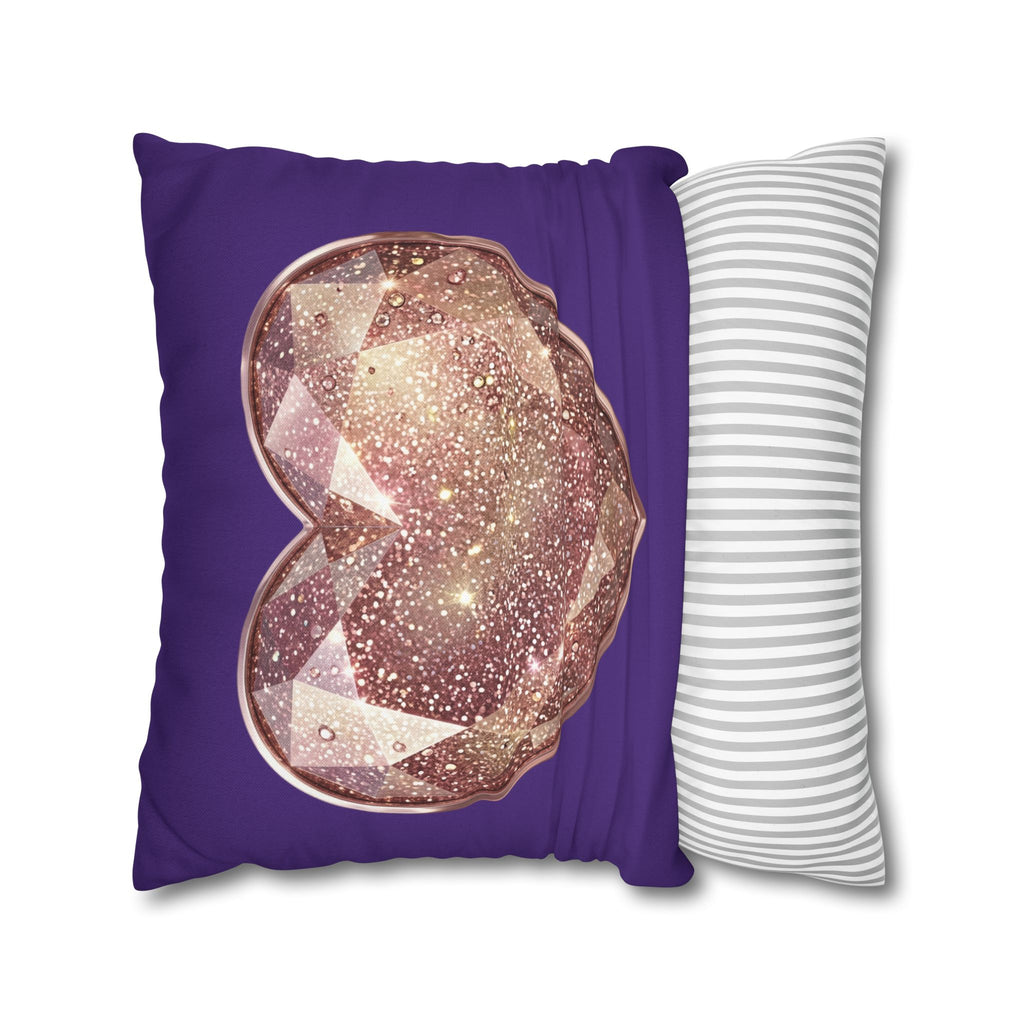 Sparkling Rose Gold Heart Pillowcase — Decorative Square Throw Pillow Cover- Dark Purple