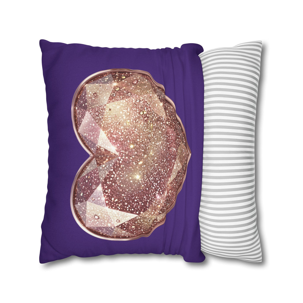 Sparkling Rose Gold Heart Pillowcase — Decorative Square Throw Pillow Cover- Dark Purple