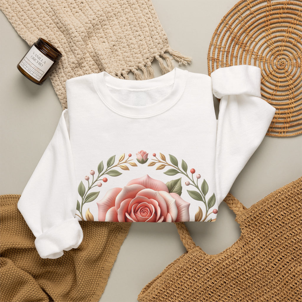 Rose Wreath Crewneck Sweatshirt — Vintage Floral Rose Pullover