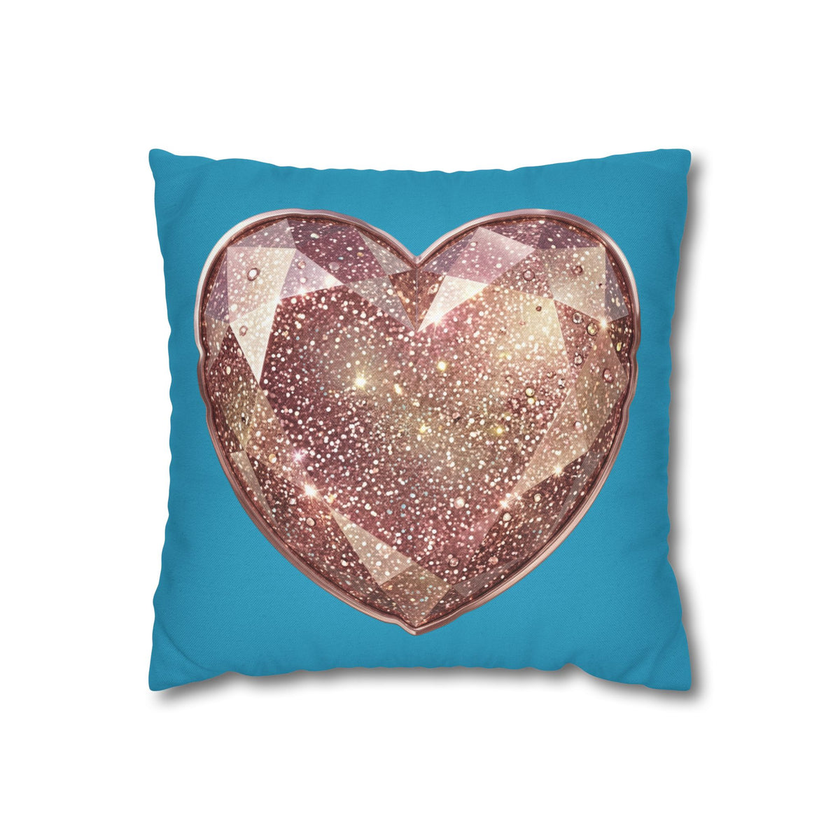 Sparkling Rose Crystal Heart Pillowcase — Decorative Square Throw Pillow Cover- Turquoise