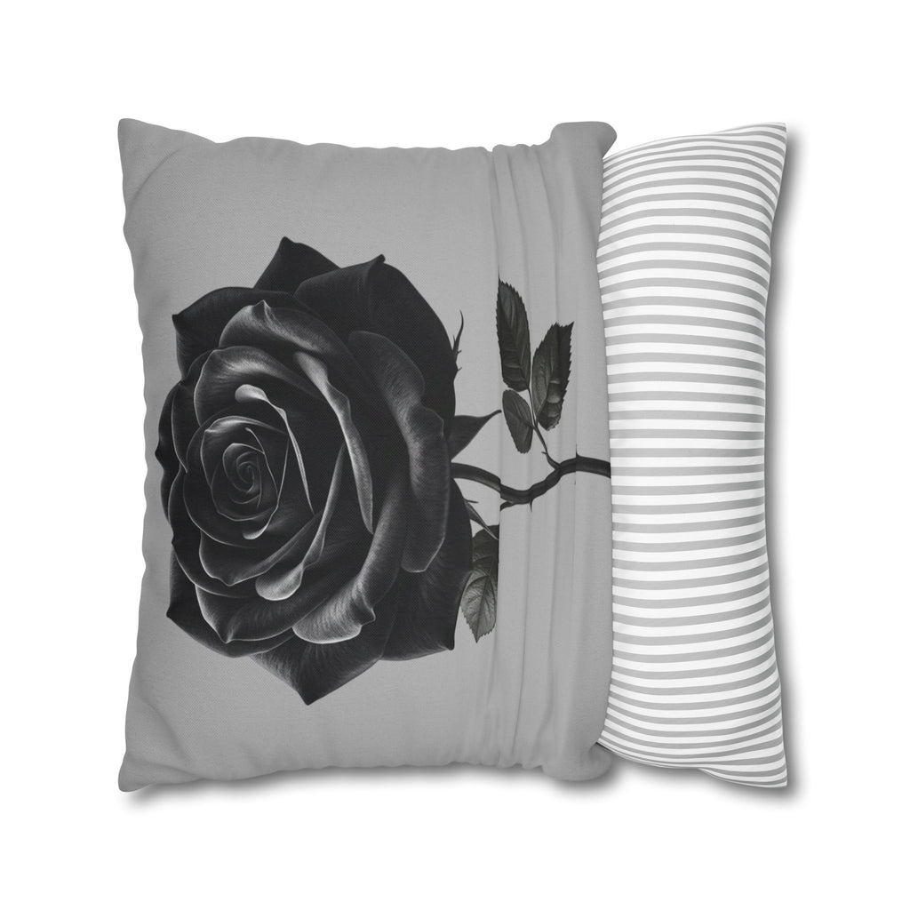 Black Rose Grey Spun Polyester Square Pillowcase