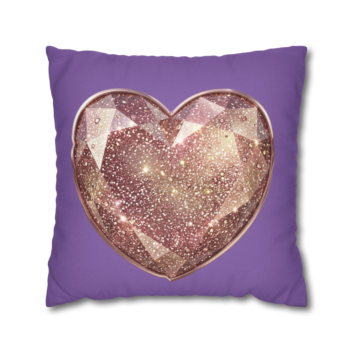 Glitter Gem Heart Pillowcase — Purple Decorative Throw Pillow Cover- Light Purple