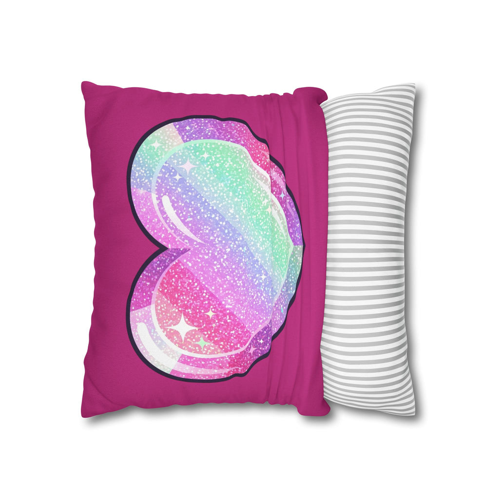 Pastel Glitter Heart Pillowcase Spun Polyester Square Pillowcase- Magenta