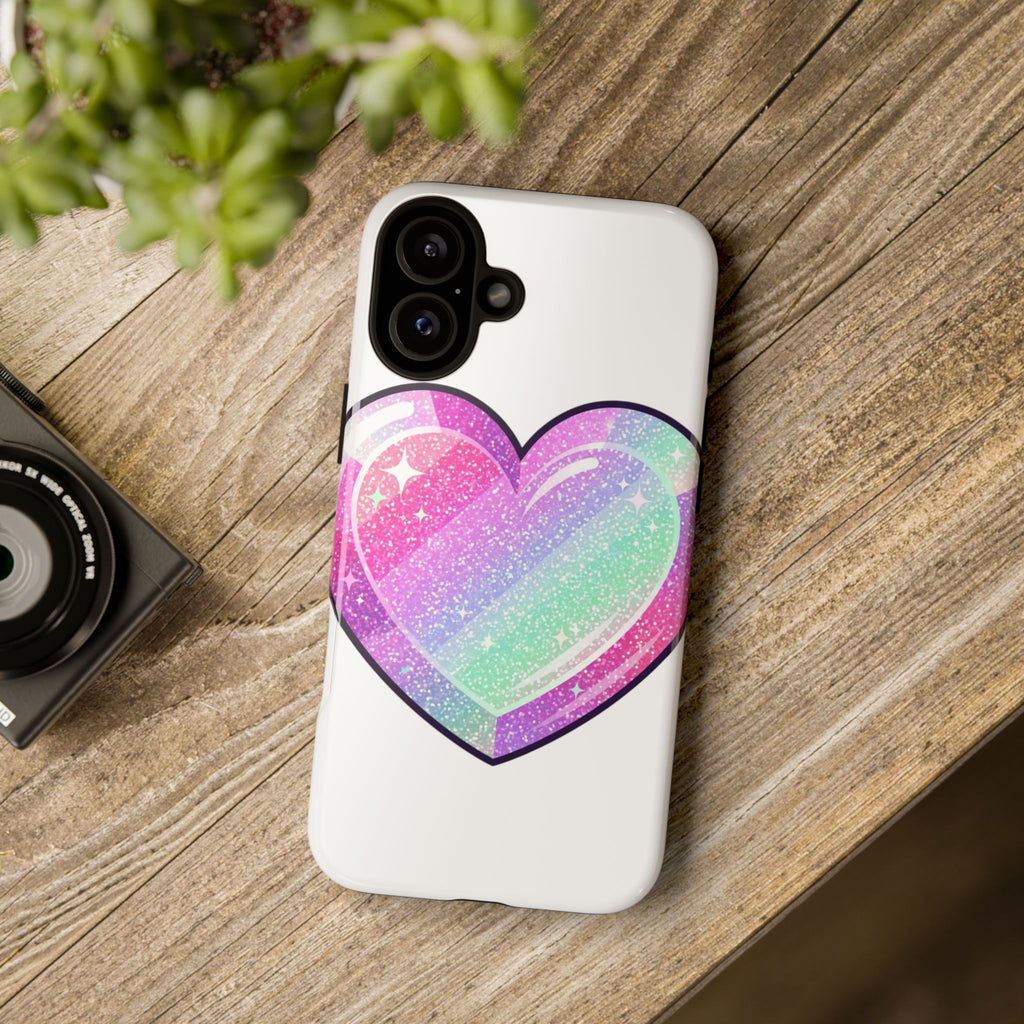 Pastel Glitter Heart Tough Phone Case — Cute Protective Phone Cover