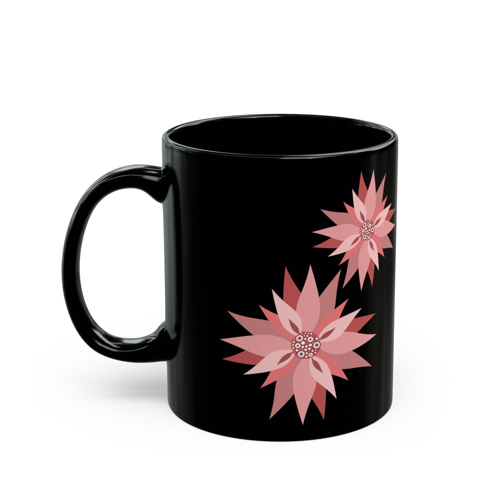 Pink Floral Pattern Black Coffee Mug — 11oz & 15oz