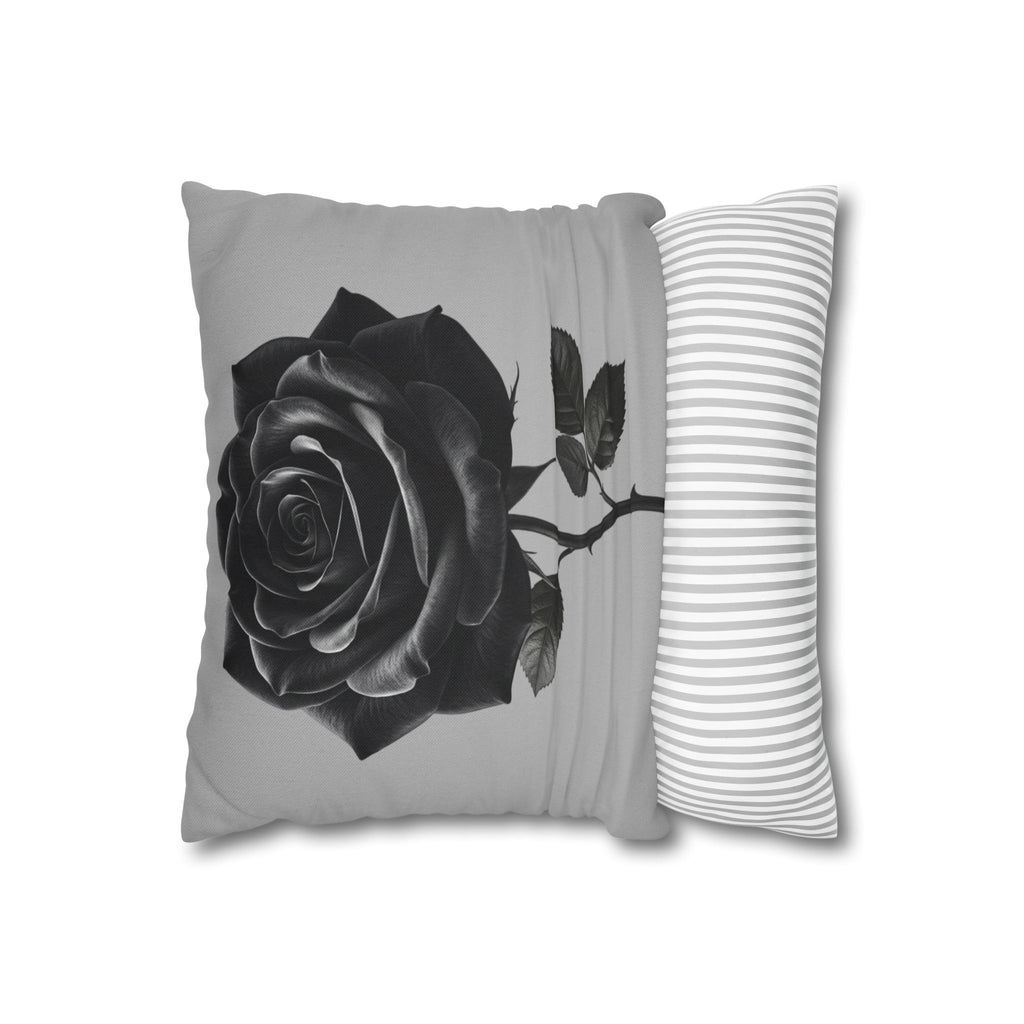 Black Rose Grey Spun Polyester Square Pillowcase