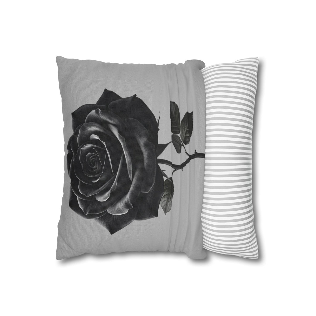 Black Rose Grey Spun Polyester Square Pillowcase