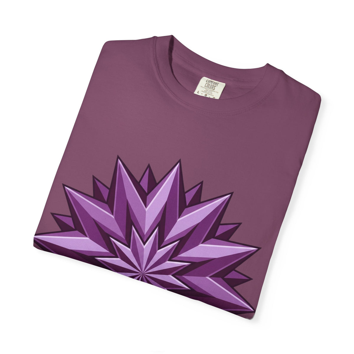 Purple Geometric Starburst T-Shirt — Bold 3D Floral Graphic Tee