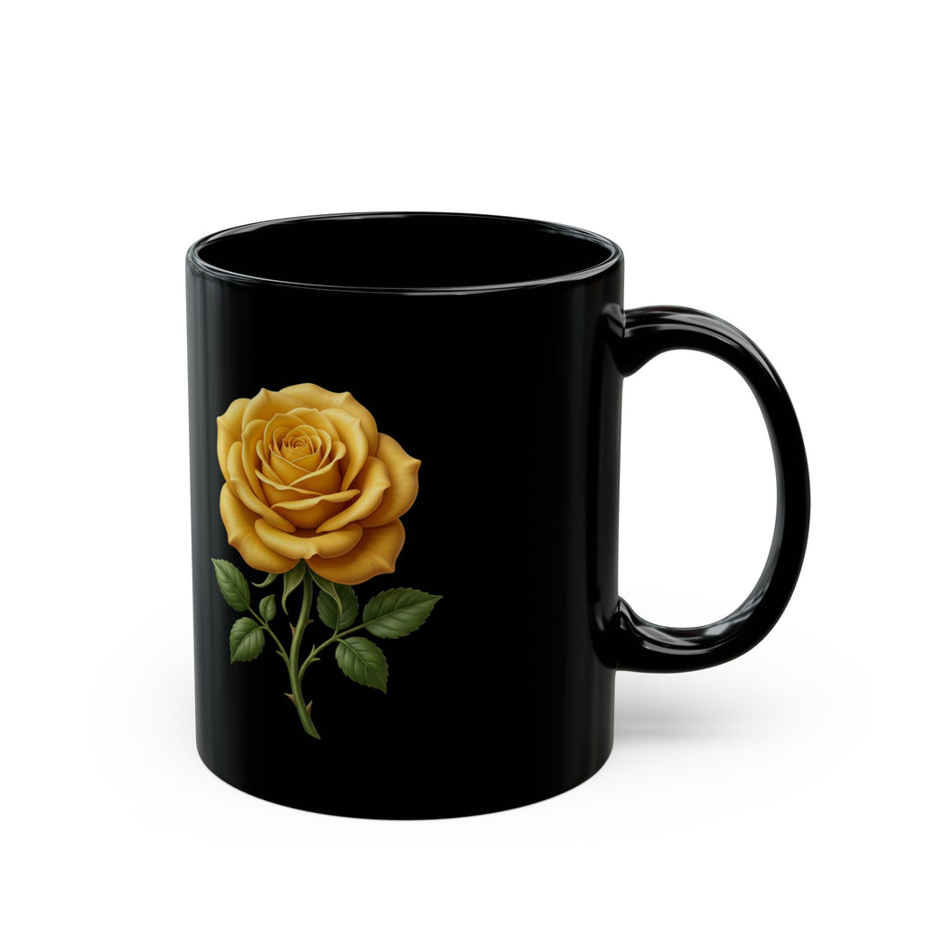 Yellow Rose Black Mug — Elegant Floral Coffee Cup (11oz & 15oz)