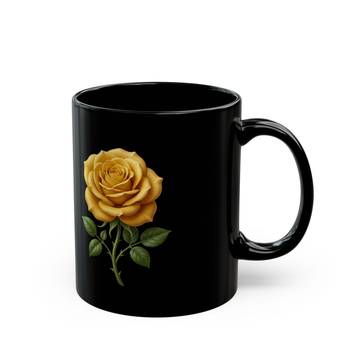 Yellow Rose Black Mug — Elegant Floral Coffee Cup (11oz & 15oz)