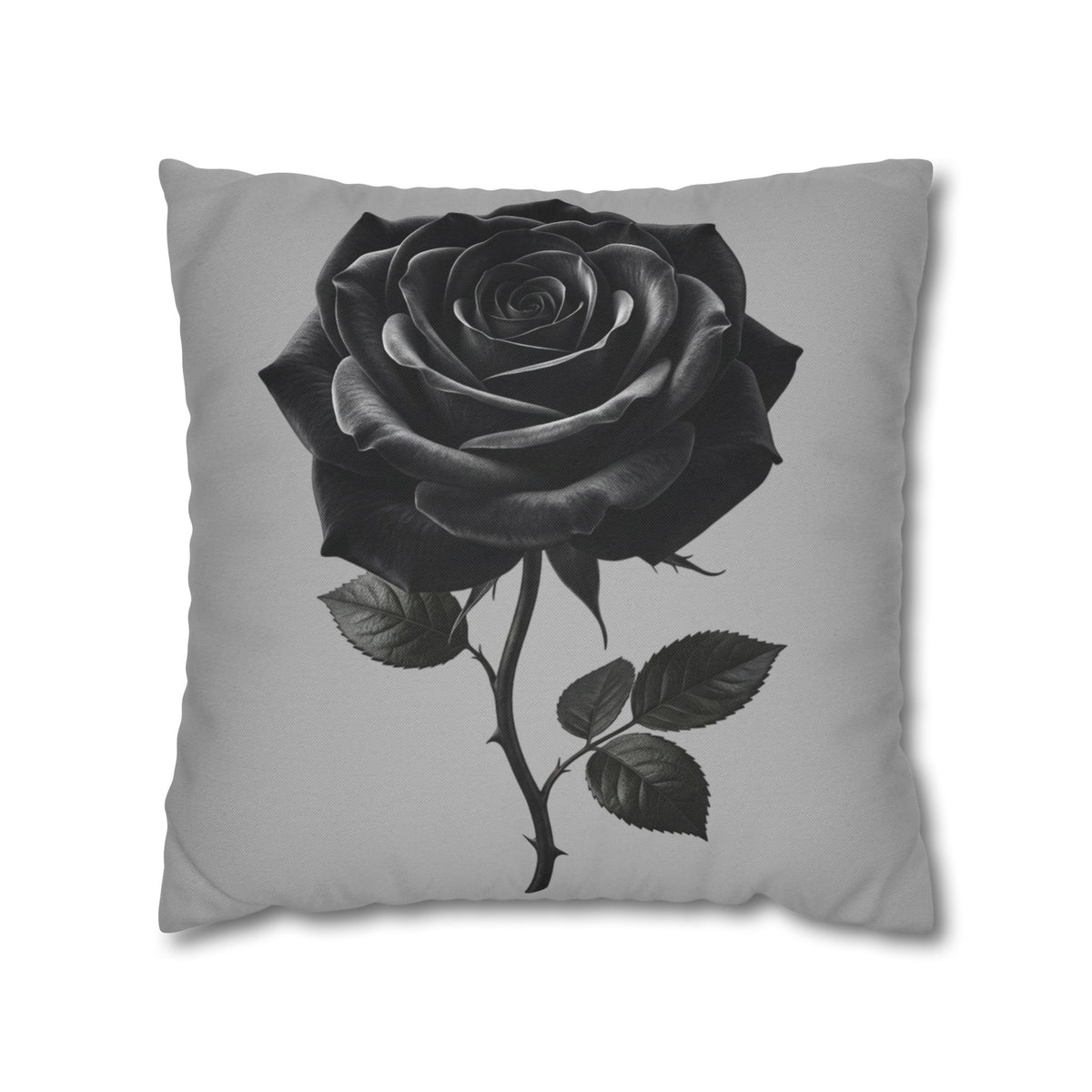 Black Rose Grey Spun Polyester Square Pillowcase
